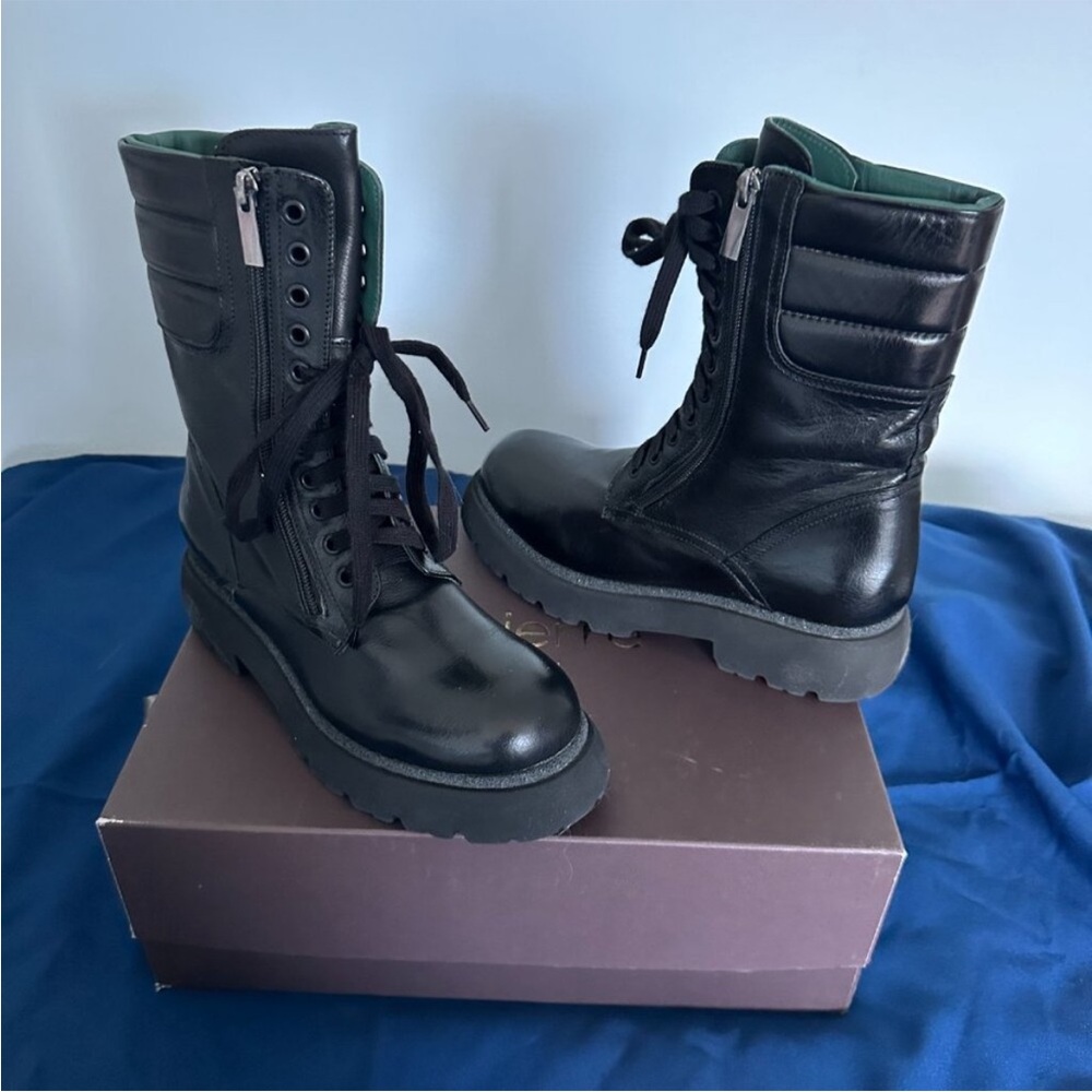 Black Leather Combat Boots with Sturdy Sole